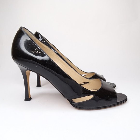 Manolo Blahnik FARINELLI Peep Toe Pumps Patent - Picture 6 of 10